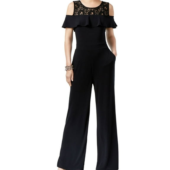 I.N.C Womens Cold-Shoulder Jumpsuit, Black, Medium