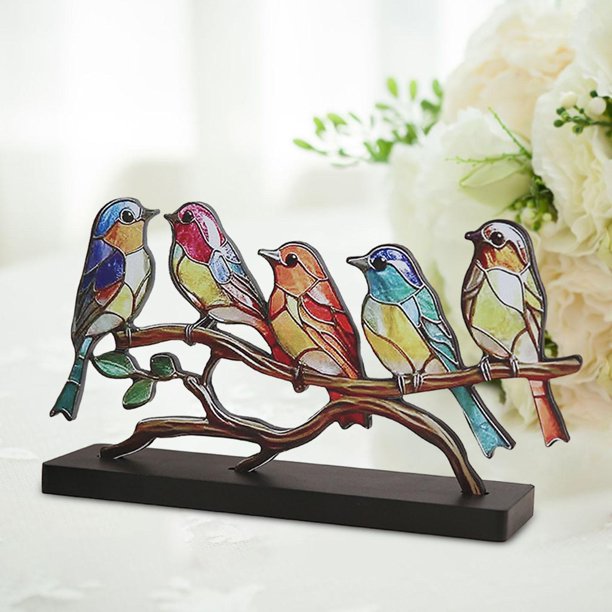 Adorno de mesa de pájaros en rama, colección de figuras decorativas para interiores, estatua de pájaro para chimenea, estante de entrada, sala de , 5 5 pájaros