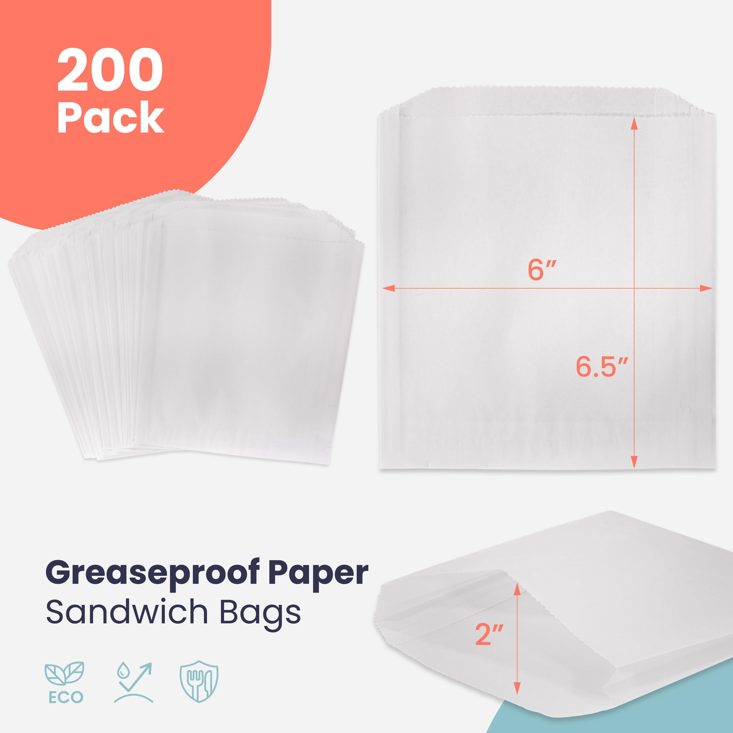 Small 6x6 Food Safe Grease Resistant White Paper Bags – Paper and