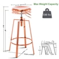 thumbnail image 3 of Metal Bar Stools Set of 2, Modern Backless Adjustable Swivel Counter Height Barstools with Bullnosed Seat, Hoop Footrest, Rubber Pads for Kitchen Island, Bar, Dining or Pub (Rose Gold), 3 of 11