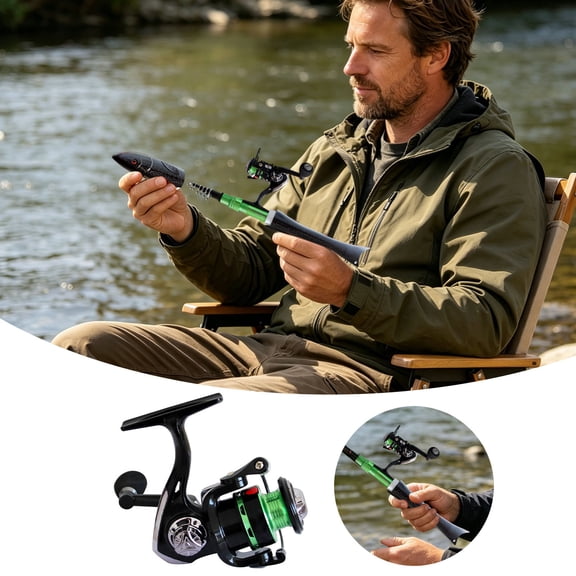 Mini Spinning Fishing Reel Metal Spool Spinning Reel With Smooth Drag System For Freshwater Saltwater Pocket Telescopic Rod(Green-11X8Cm)