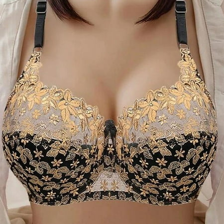 BLTIBY Womens Bra Sale Clearance Women s Seamless Push Up Lace Embroidery Sports Hollow Out Bra Comfortable Breathable Base Tops Underwear Fashion Plus Size Gold 4XL