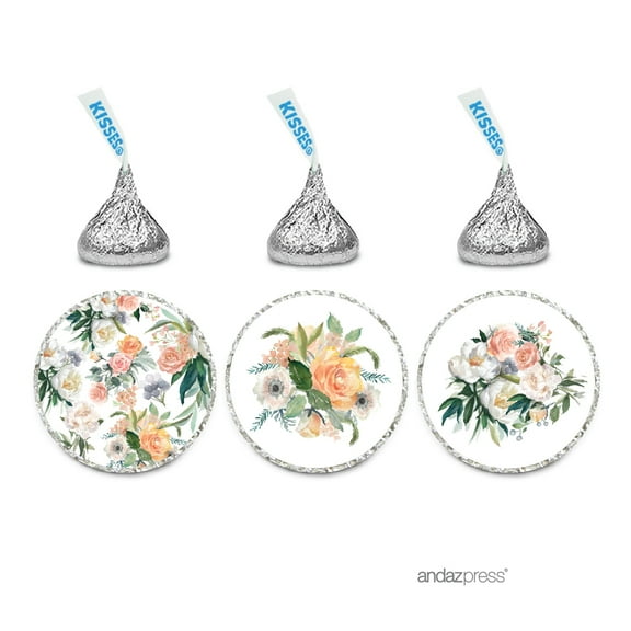 Peach Coral Floral Garden Party, Chocolate Drop Label Stickers, Graphic Only, 216-Pack