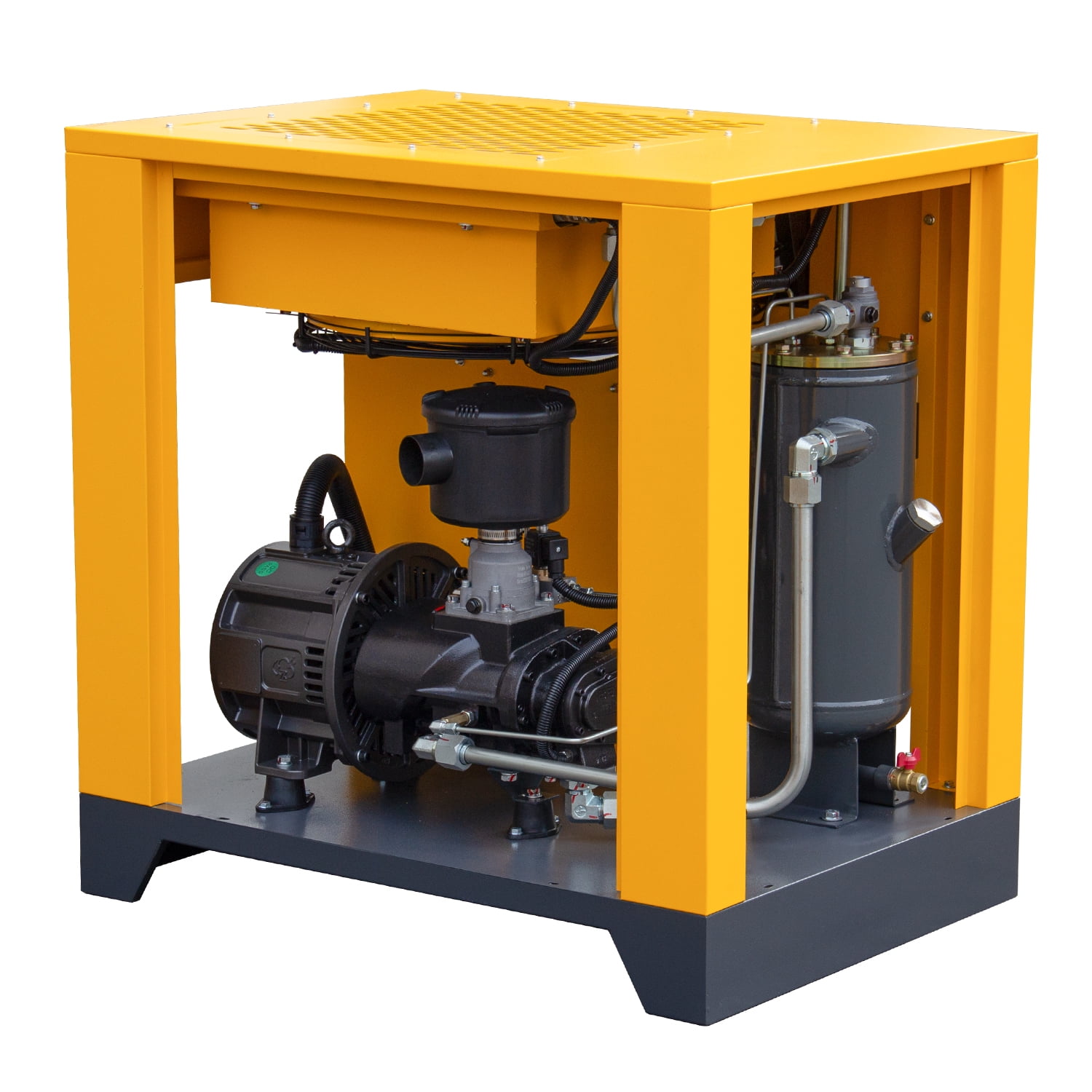 HPDAVV Rotary Screw Air Compressor, Variable Frequency Motor, 208-230V, 20HP/15KW Single/Three-phase Compatible, 81CFM/115PSI, Base Mounted Industrial Air Compressor System