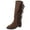 Brown, variant on Knee High Boots Women Low Heel Pointed Toe Slip On Booties with Tassels Fringe 2025 Trendy Wide Calf Casual Snow Boots