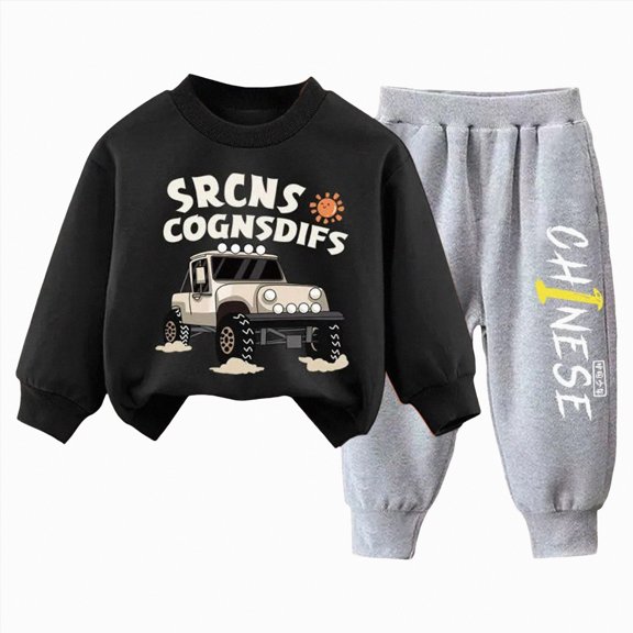 Little Boys Casual Outfit Sets Autumn Winter Round Neck Long Sleeve Elastic Waist 6 9 12 18 24 Months Everyday Set 2 Piece