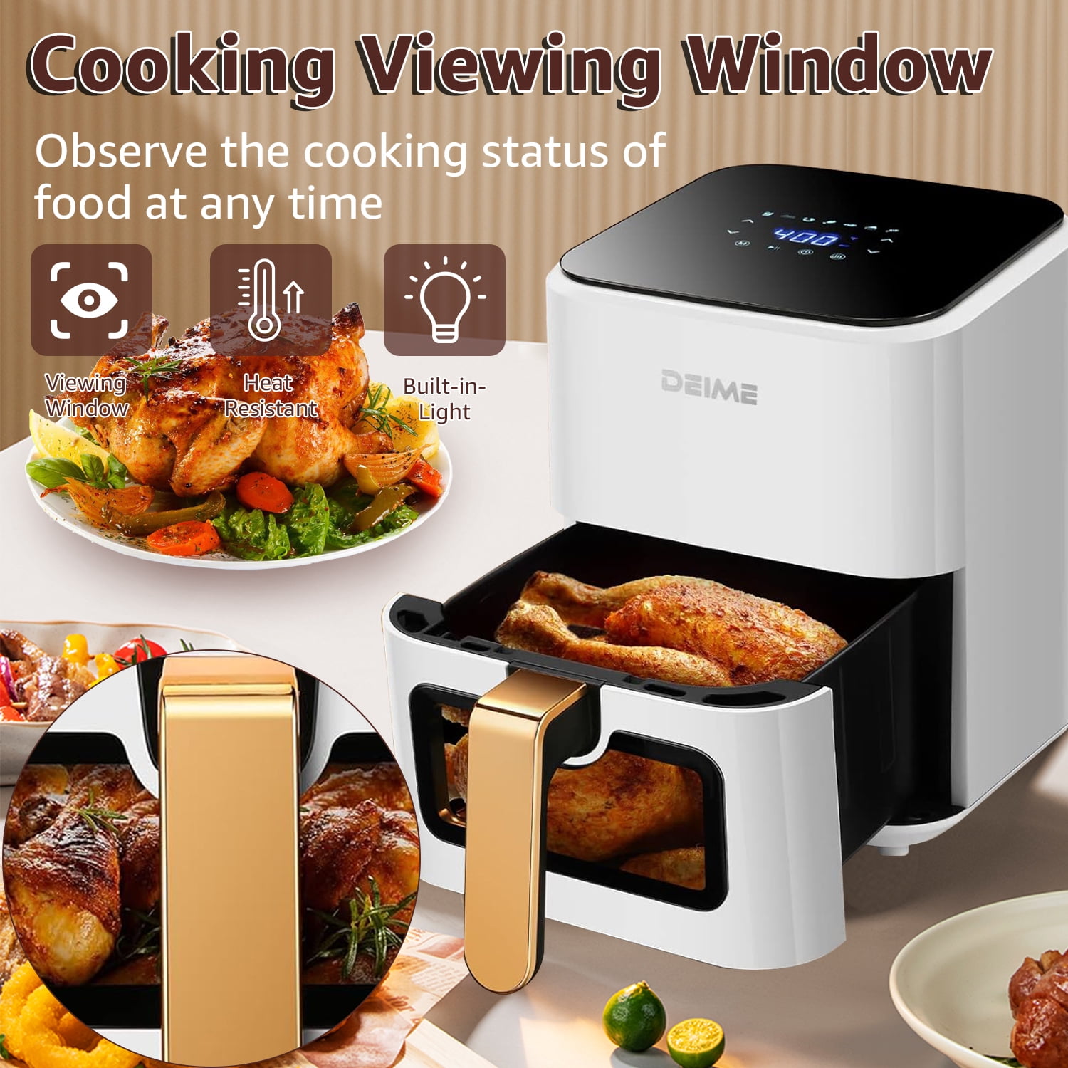 DEIME Air Fryer 4.2 QT Oilless Hot AirFryer 1200W Healthy Cooker Small Oven with 7 Presets, Digital (图3)