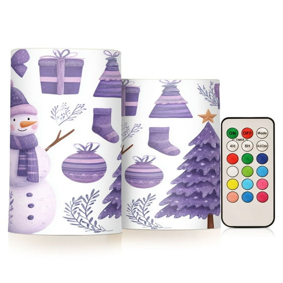 Electronic Candle Light Combination 3x5In, 3x4In Flameless Candle Plastic Festive Decoration Party Christmas Decoration Purple Christmas Snowman