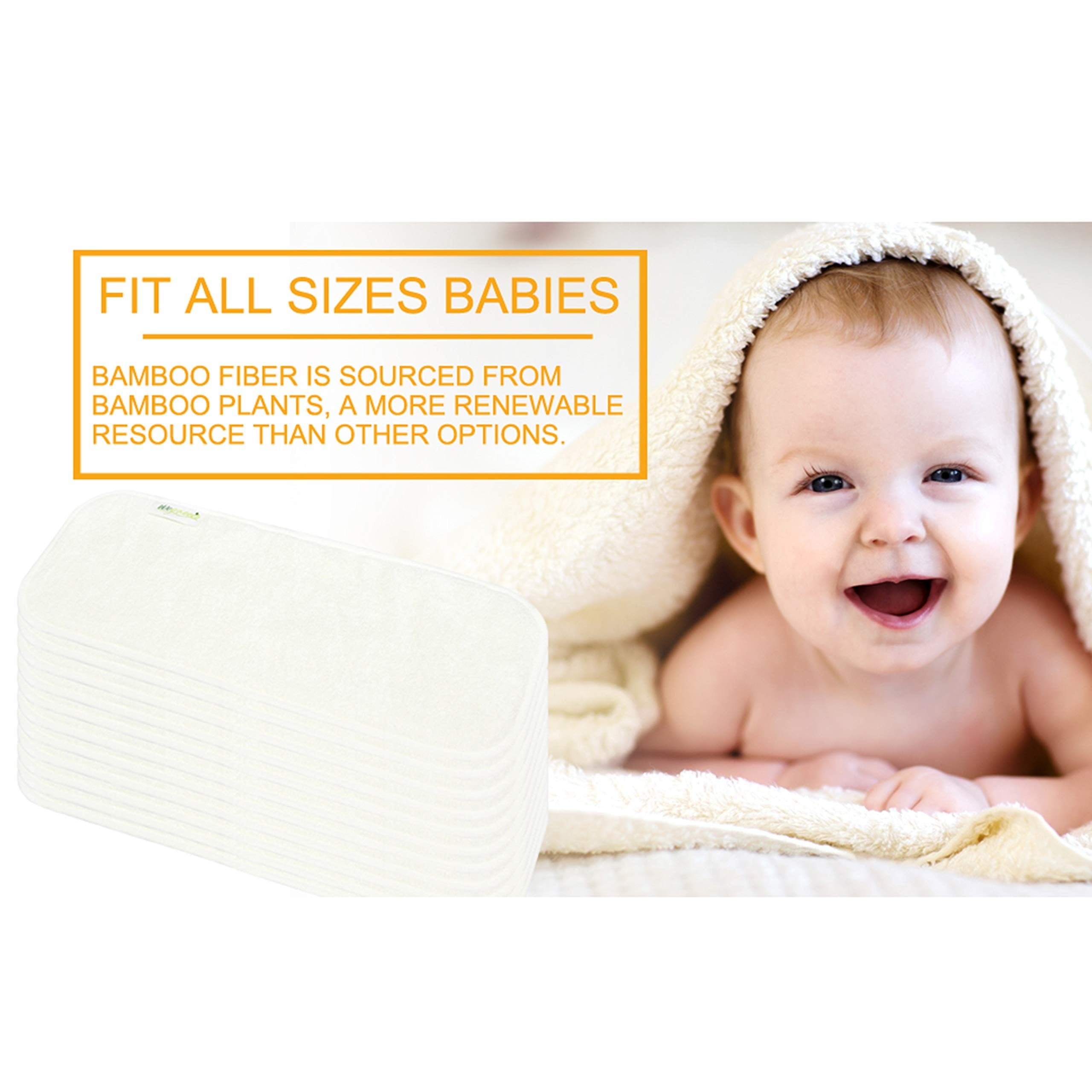 Wegreeco Reusable Soft 4 Layers 12 Pack Bamboo Charcoal Inserts for Baby Cloth Diaper,High Absorbing Washable Liners