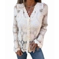 thumbnail image 2 of Women Cardigan Crochet Sweater Hollow Out Button Front V Neck Long Sleeve Knit Crop Sweater Top Color L, 2 of 7