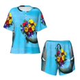 thumbnail image 2 of Yiaed Elephant Trunk Couple Flowers Print Short Sleeve Pajama Sets for Women Casual Crew Neck 2 Piece Lounge Sets Women's Short-Sleeved Pajama-4X-Large, 2 of 5