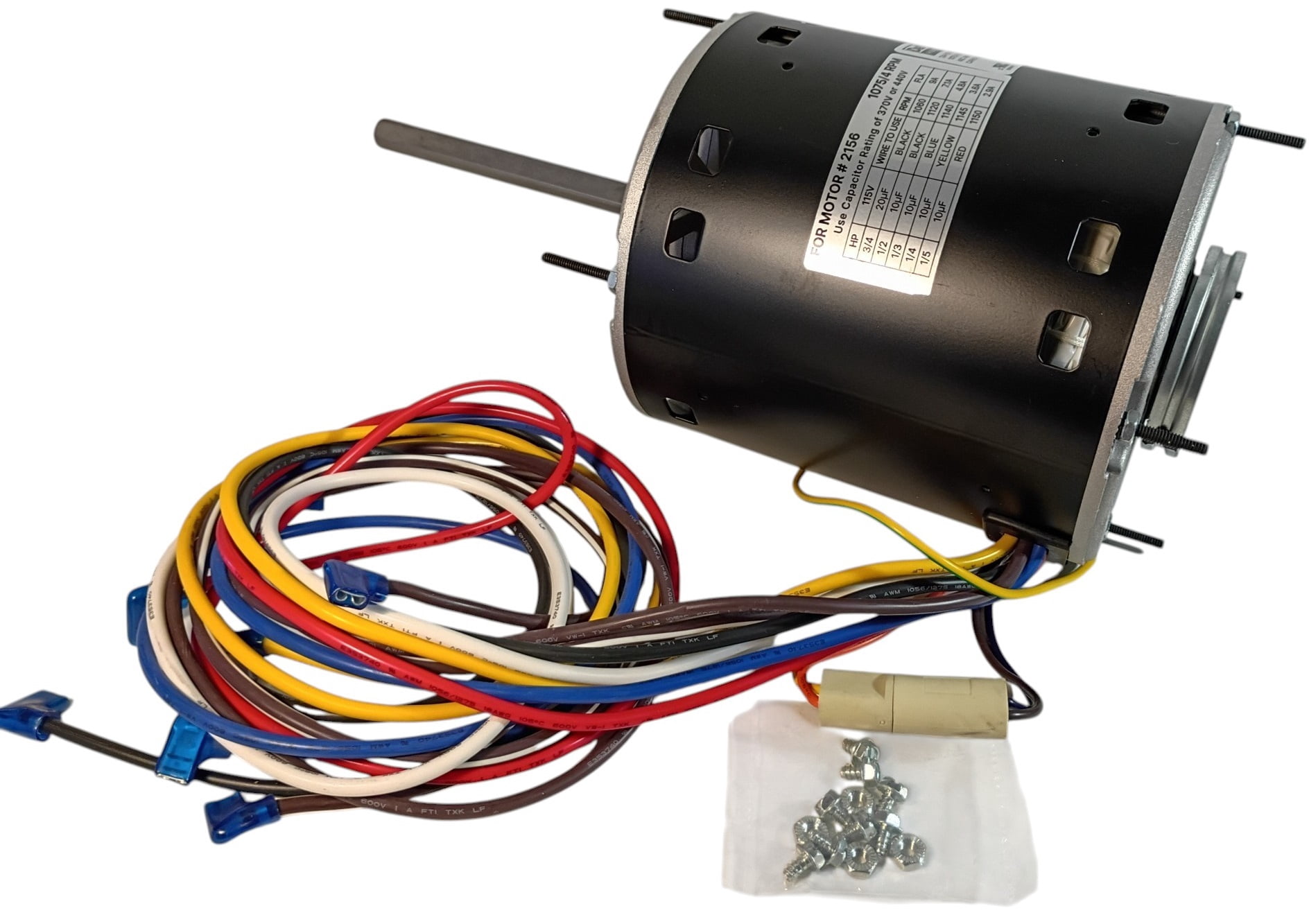 5.6" Dia., 3/4–1/5 HP, 115V, 4 Speed, 1075 RPM Direct Drive Blower Motor, 2156