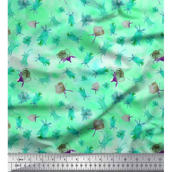Soimoi Cotton Duck Fabric Flower & Leaves Watercolor Fabric Prints By Yard 42 Inch Wide