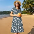thumbnail image 4 of Easygdp Blue Flower para Vestido Transpirable de Mujer, Vestido Suelto de Manga Corta con Pliegues y Bolsillos para el Verano, 4 of 6