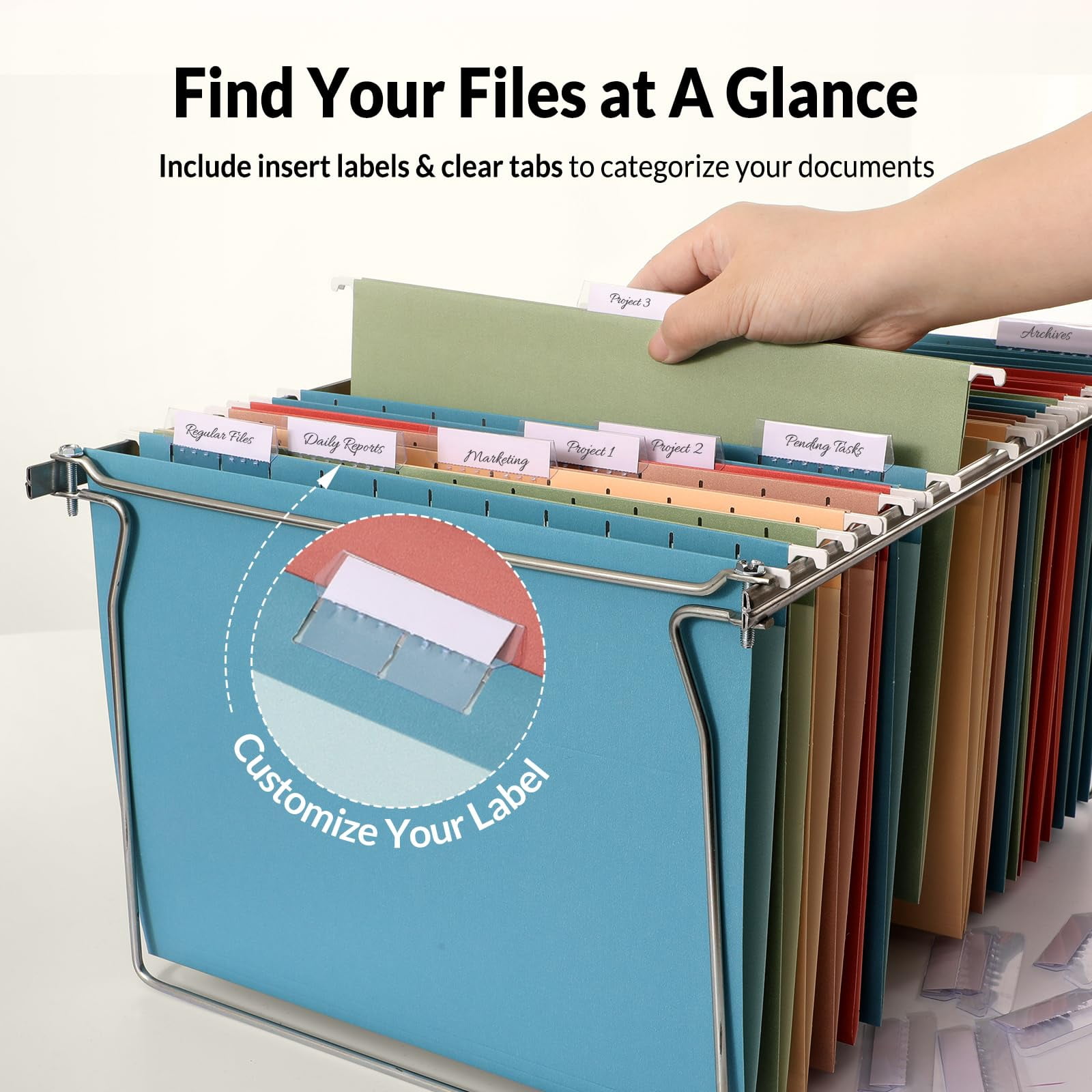 Hanging File Folders  50 Pack Letter Size With 1/5-cut Tabs Stay Organized For Your Home And Office Bulk Documents Paper 5 Retro Colors