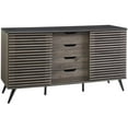 thumbnail image 1 of Walker Edison Modern 4 Drawer Sliding Door Wood Cabinet Buffet Entryway Serving Storage Cabinet Doors Dining Room Console, 59 Inch, Black and Slate Grey, 1 of 5