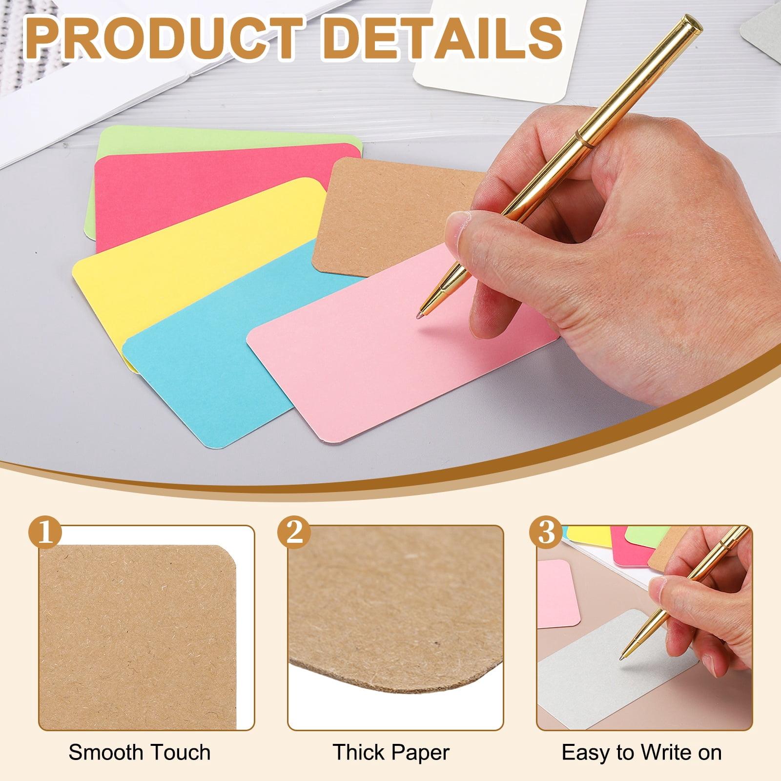 Uxcell 200 Sheets Small Blank Cards, 2.1"x 3.5" Double Sided Thick Cardstock 350gsm Cardstock Rounded Corner Index Card for DIY Thank You Greeting Gift Tags Paper Crafts, Brown