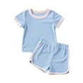 thumbnail image 3 of Ahuyic Summer Toddler Kids Casual Fashion Outfits, Boys And Girls Clothing Sets,Summer Boys And Girls Casual Solid Color Outfits Short Sleeve Round-Neck Blouses Shorts Sets, 3 of 5