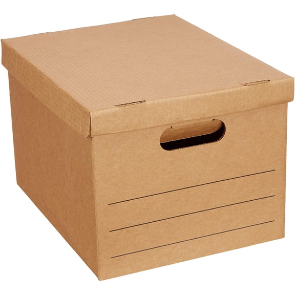 Moving and Storage Boxes with Handles and Lift-Off Lids, File Storage, Collapsible, 15x10x12 in, Brown, 20-Pack