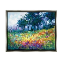 Stupell Industries Wildflowers in Bloom Meadow Landscape Painting Gray Floater Framed Canvas Art Print Wall Art, 21 x 17