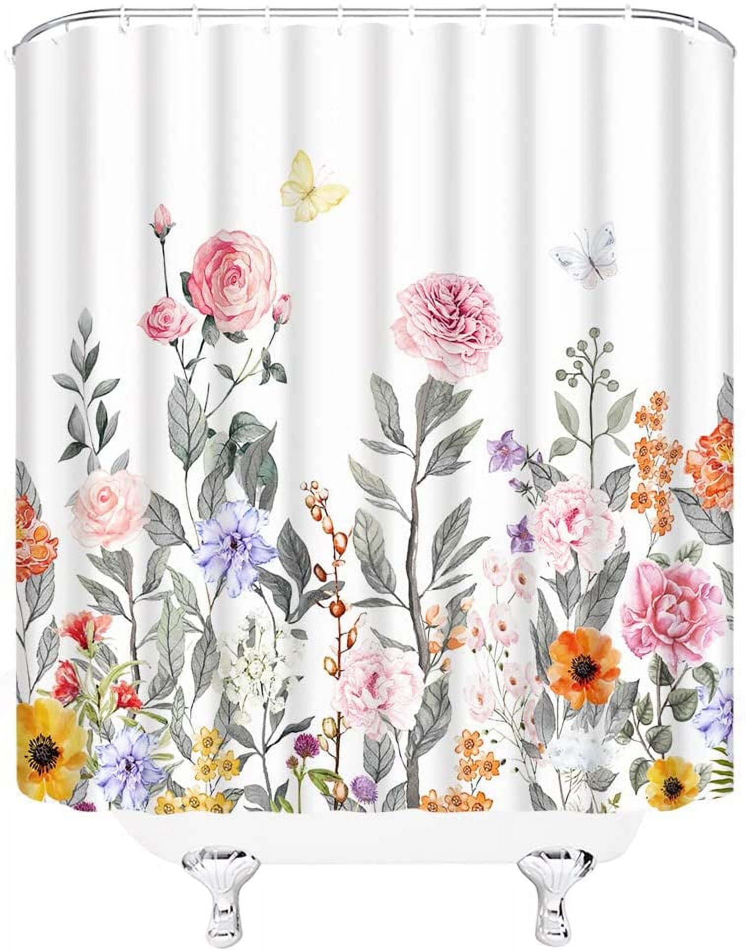 Juvale 72x72 In Botanical Floral Shower Curtain Set With 12 Hooks Set,  Watercolor Flower Bathroom Decor : Target