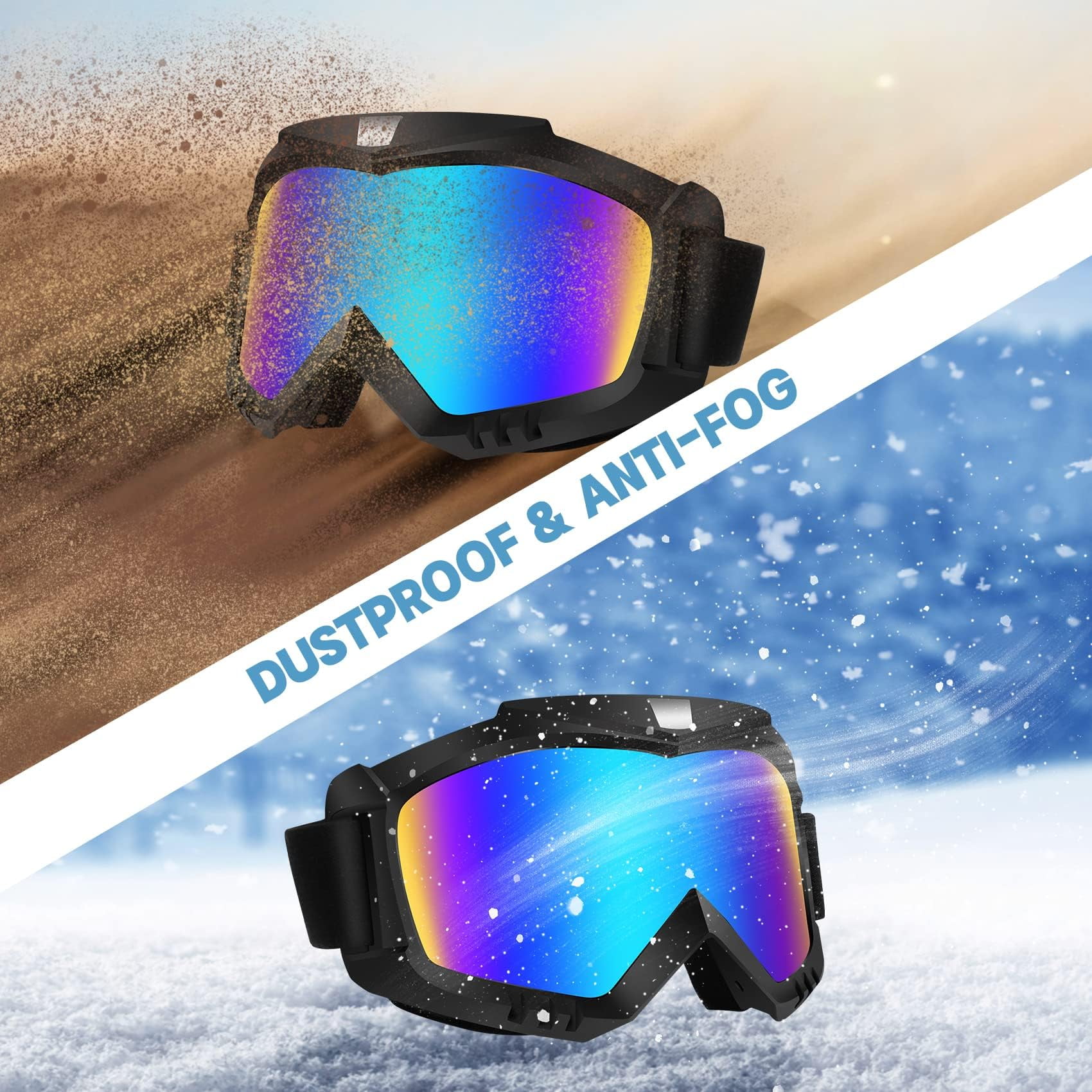 Dirt Bike Goggles 2 Pack - Motorcycle, ATV, Riding, Ski, Windproof Racing Glasses