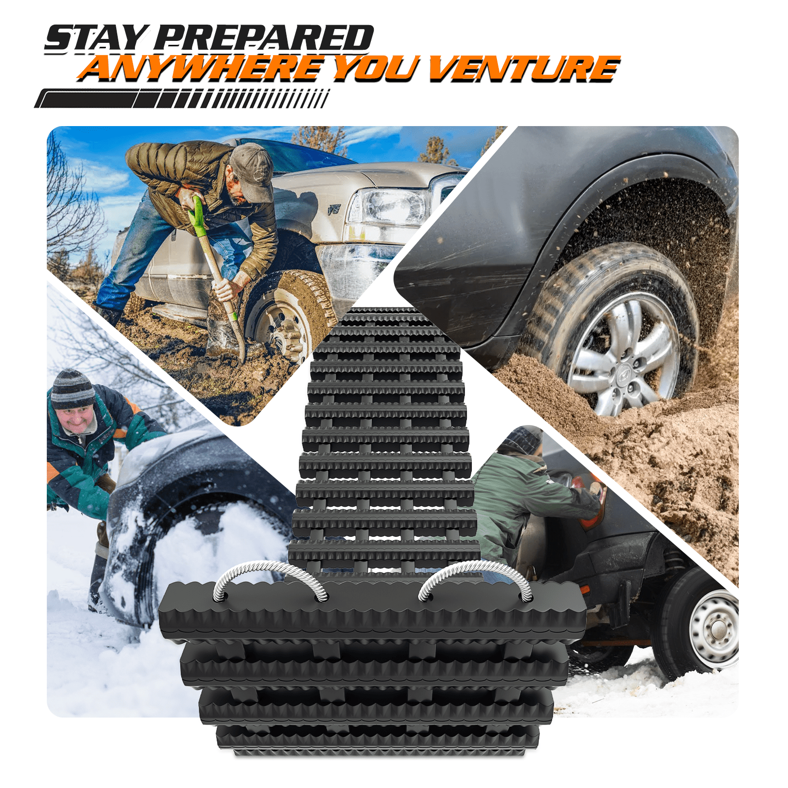 M-AUTO 47 Tire Traction Mat Recovery Track Vehicle Tires Ladder, Emergency  Off Road Traction Tool for Pickups Snow Ice Mud Sand, with Carry Bag, Black  