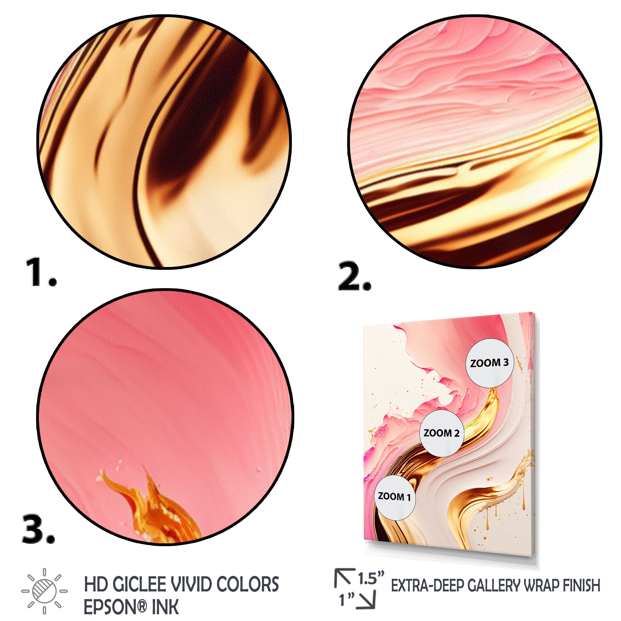 Designart Bold Pink And Gold Flow Art III Canvas Wall Art