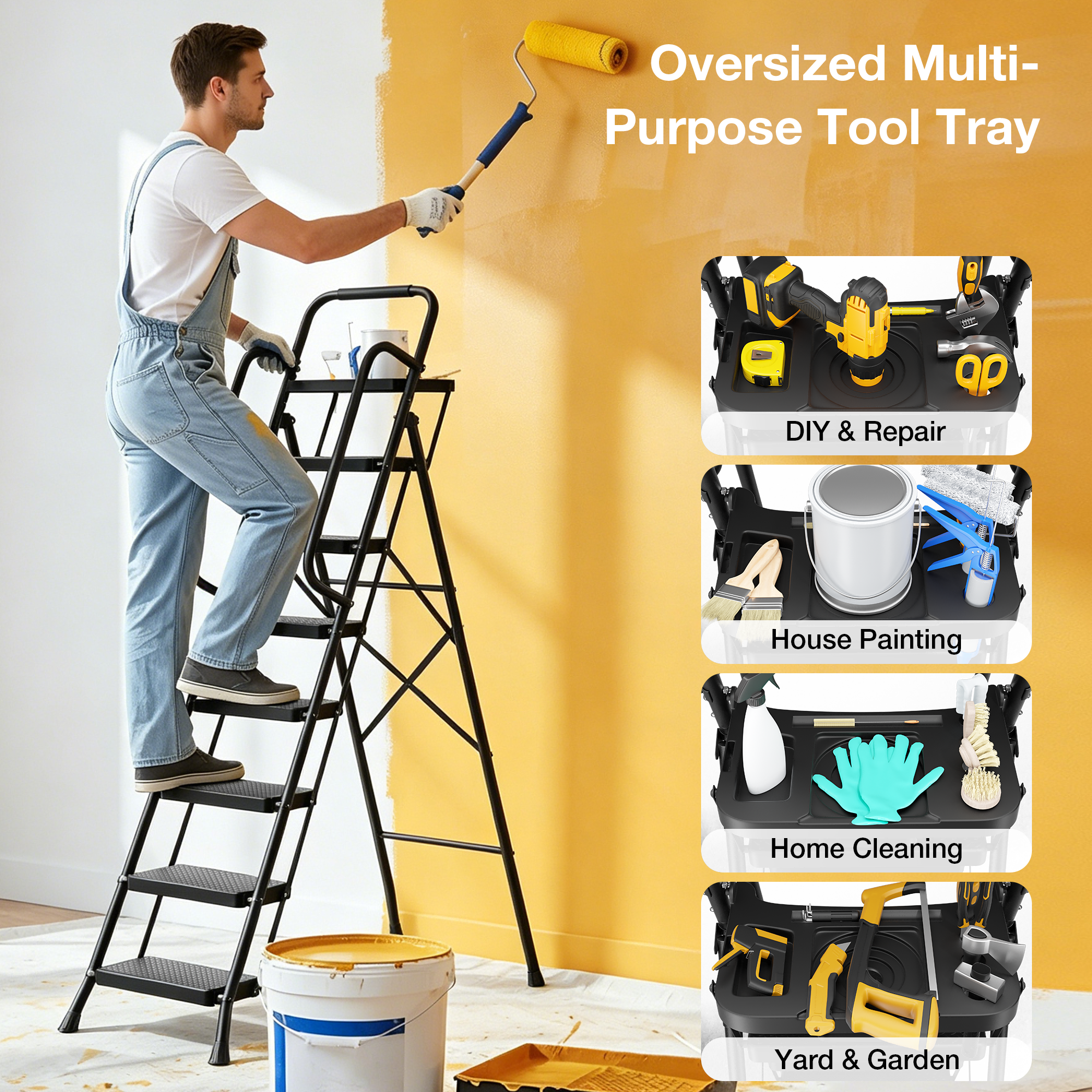 JOZ 6-Step Folding Ladder, 800 lb Capacity With Tool Tray photo 4