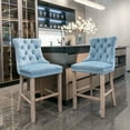 thumbnail image 2 of Velvet Bar Stools Set of 2 - 27" Seat Height Barstool, Bar Chairs Fit Counter or Bar Height, Kitchen Stools for Island, Tufted Back, Wood Frame, Upholstered (Light Blue, Set of 2), 2 of 11