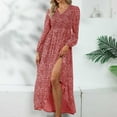 thumbnail image 6 of Women's V-Neck Puff Sleeve A-Line Dress High Waist Split Maxi Dress Bohemian Vacation Dresses, 6 of 7