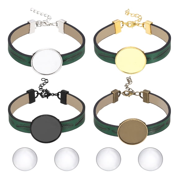 Uxcell Bracelet Blanks for Jewelry Making 4pcs 25mm Green Color Adjustable Alloy Round Bezel Tray Base Settings with 25mm Clear Glass Multi