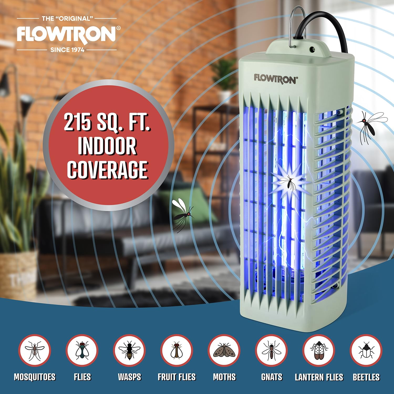 Flowtron Indoor Bug Zapper 1000V UV Light Mosquito & Fly Trap Plug-In for Home 215 Sq Ft - Green