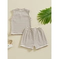 thumbnail image 5 of FEORJGP Kids Boys Summer Shorts Set 6M 1T 2T 3T 4T Toddler Baby Sleeveless Vest V-Neck Waistcoat Striped Tank Top with Elastic Waist Shorts Infant Loose Casual Daily Outfit, 5 of 9