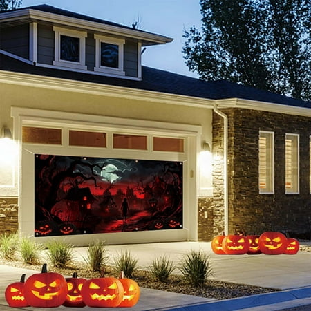 

Czzoypi Halloween (Colorful) Halloween Party Decorations Halloween Garage Banner Background Red Horror Night View Holiday Party Decoration