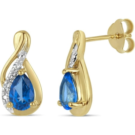 Kashmir Blue Topaz and White Topaz Swarovski Genuine Gemstone 18K Gold over Sterling Silver Swirl Stud Earrings