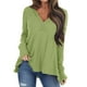 thumbnail image 1 of Blusa holgada de manga larga con cuello en V y botones de color liso informal para mujer Pompotops  gfhjh5791, 1 of 5