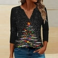 thumbnail image 2 of 3/4 Sleeve Holiday Tops for Women Christmas Outfits V Neck Loose Fit Funny Graphic Tee Shirts Festive Clothes (XL, Black), 2 of 5