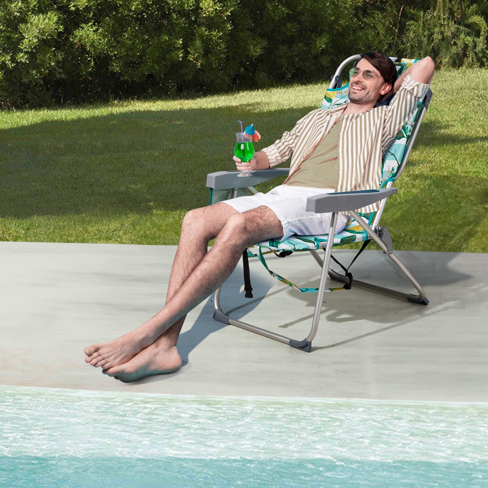 Beach Chair, Heightened Oxford Cloth Silver White Aluminum Tube Bearing Lemon 63*70*99cm