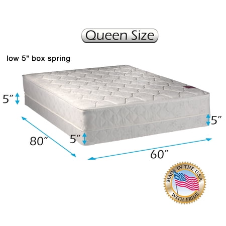 Dream Sleep Legacy Single-Sided Mattress and Low Profile Box Spring Set with Bed Frame Included - None Flip, Orthopedic, Long Lasting Comfort by Dream Solutions USA (Queen 60"x80"x8")