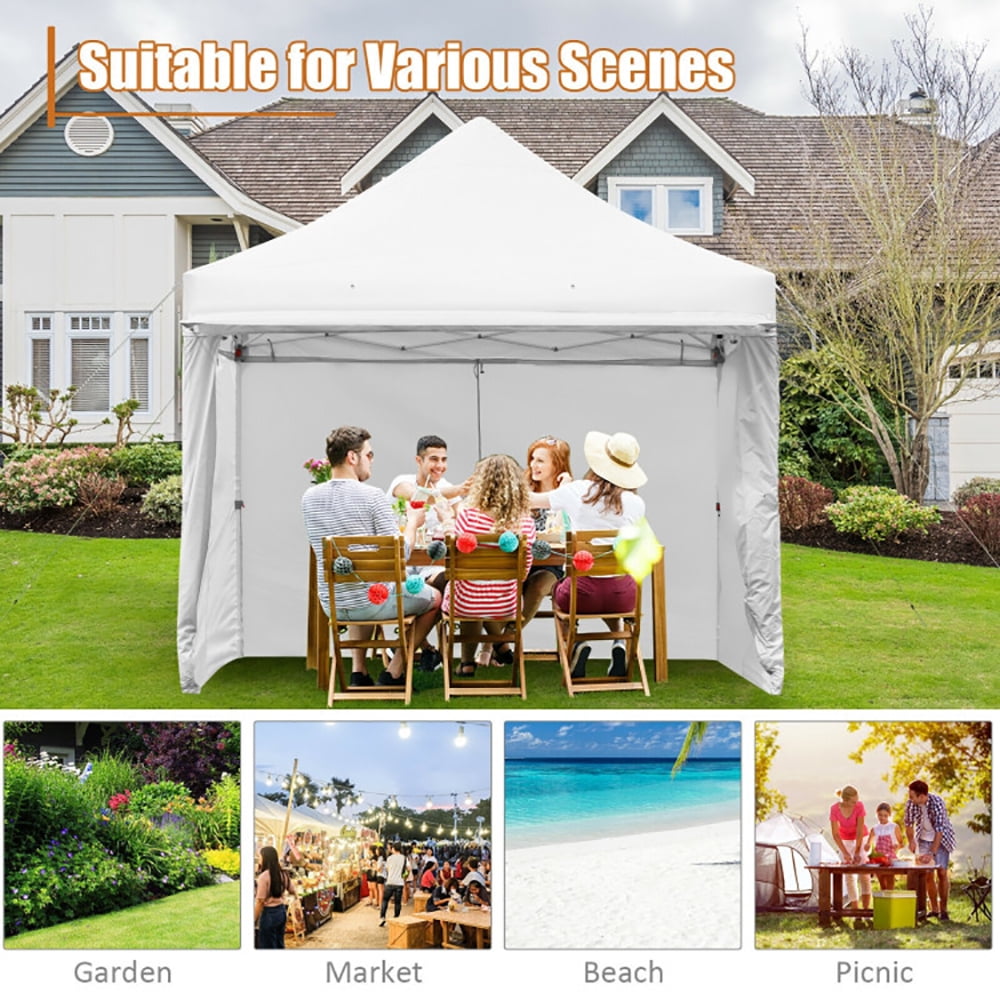 Aimee Lii 10 x 10 Feet Pop-up Gazebo with 5 Removable Zippered Sidewalls and Extended Awning, Backyard Canopy Gazebo, White Aimee Lii 10 x 10 Feet Pop-up Gazebo with 5 Removable Zippered Sidewalls and Extended Awning, Backyard Canopy Gazebo, White