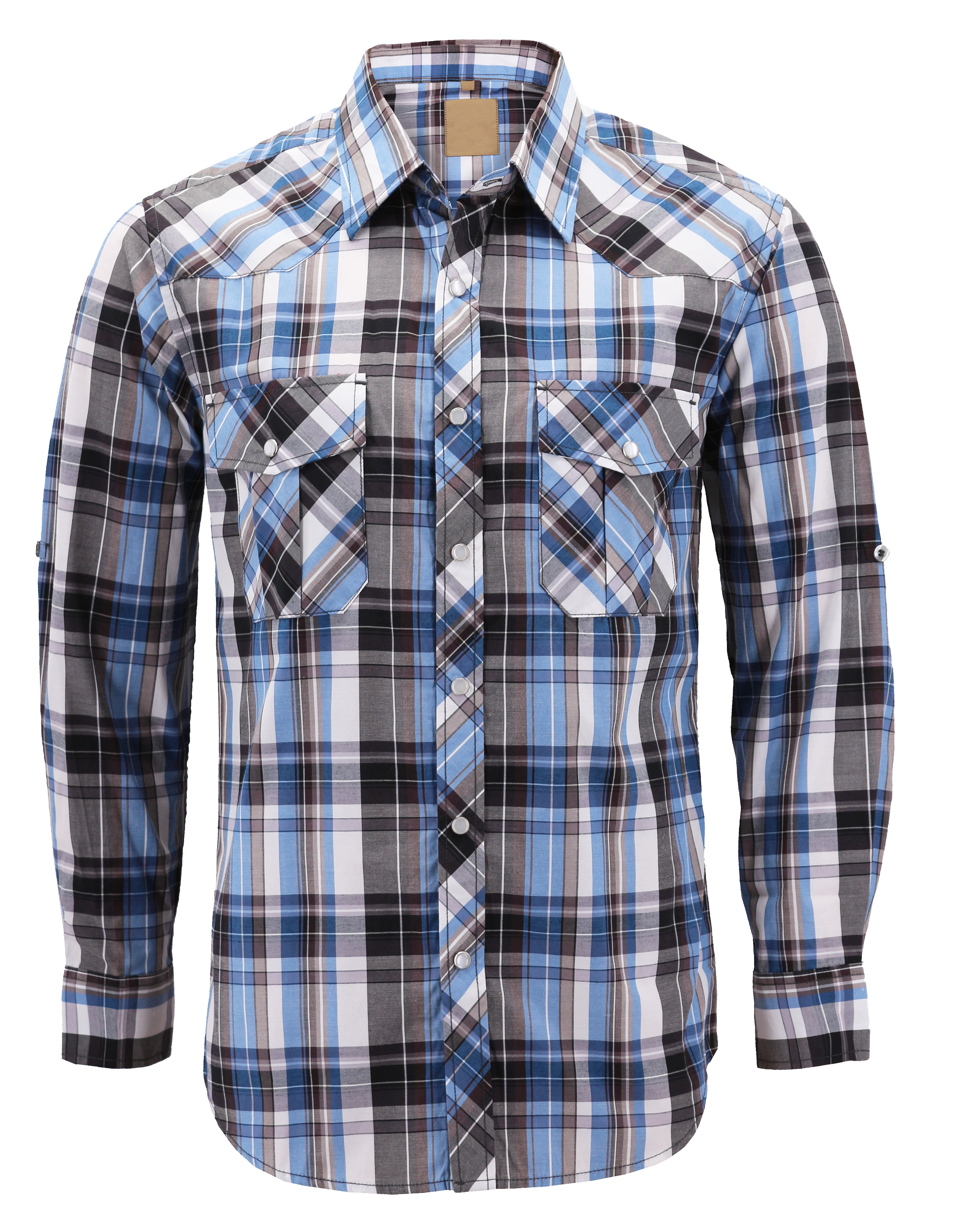 VKWEAR - Menâs Western Pearl Snap Button Down Casual Long Sleeve Plaid 