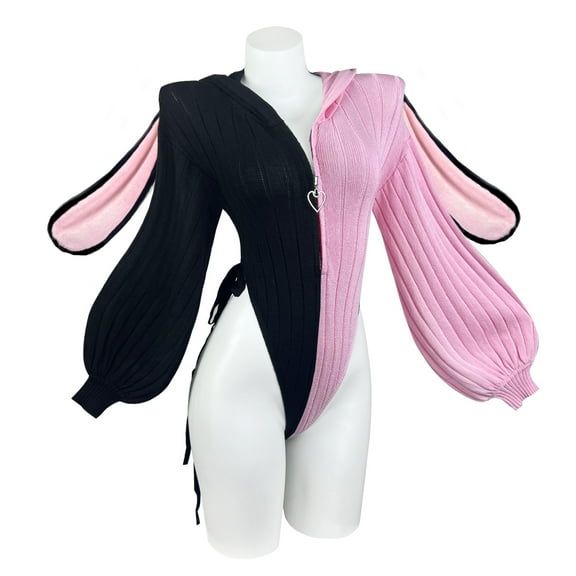 KORURACLUB Cosplay Sexy Outfit Cosplay Lingerie for Women Animal Costumes Long Sleeve Zipper Hooded Neck Bodysuit
