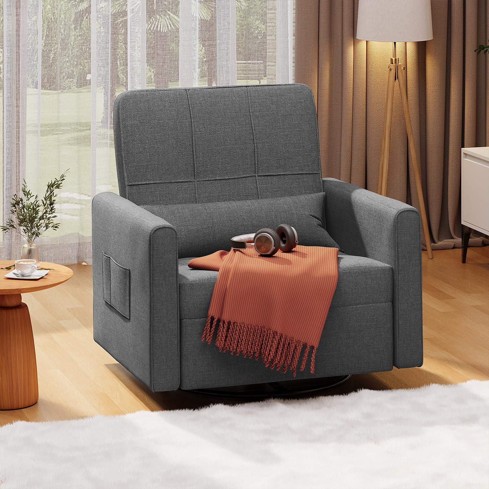Accent Chair Clearance, Sweivel Rocking Chair Nursery, Ergonomic Recliner Chair for Living Room, Bedroom Chair, Dark Gray
