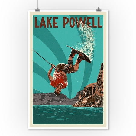 Lake Powell - Wakeboarder Letterpress - Lantern Press Artwork (9x12 Art Print, Wall Decor Travel