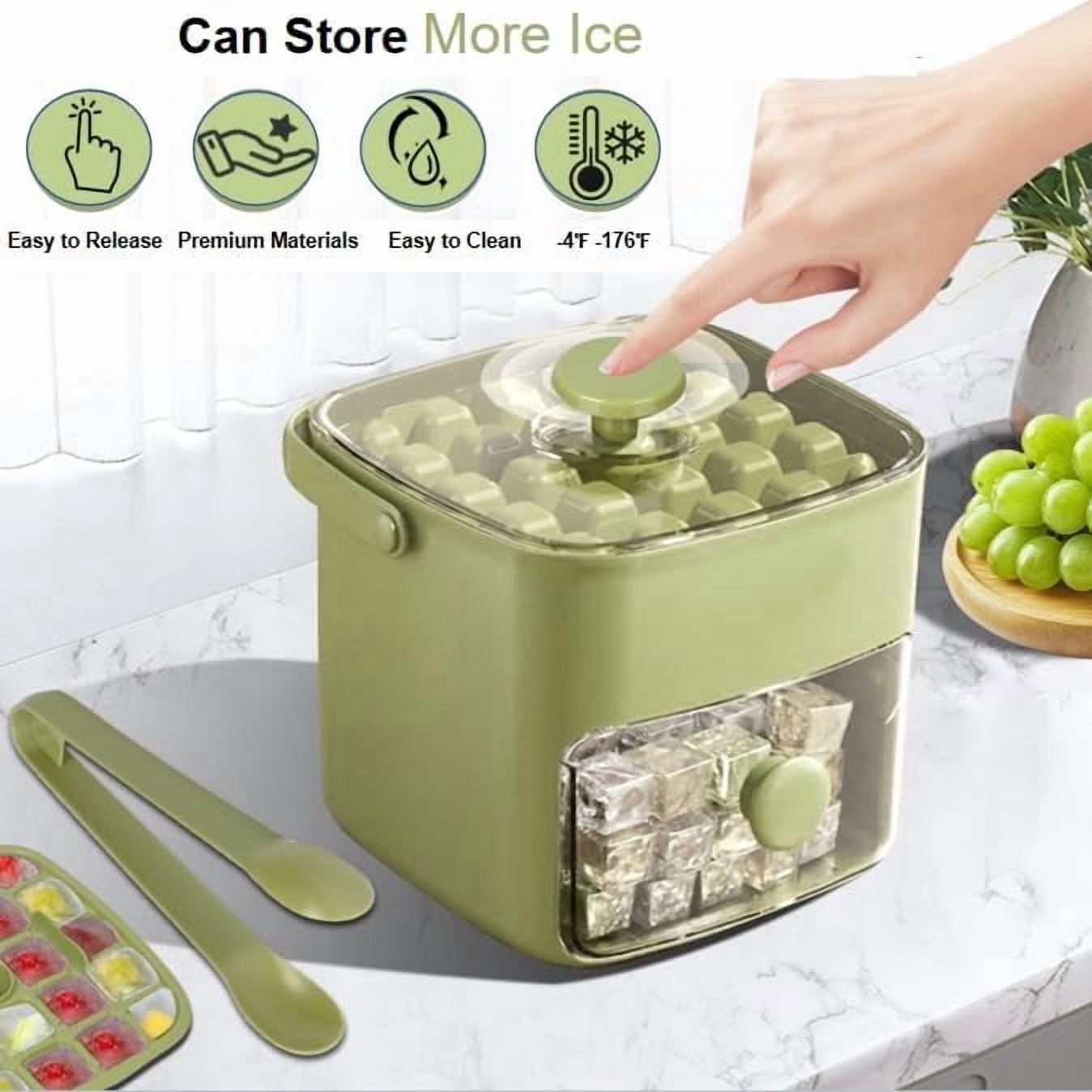 DEA Ice Cube Tray with Lid & Bin Ice Maker for Freezer Ice Trays Ice Container- Ice Molds for Whiskey, Cocktail, Coffee Drinks, Beer with Ice Tongs Kitchen Gadgets Tools (White)