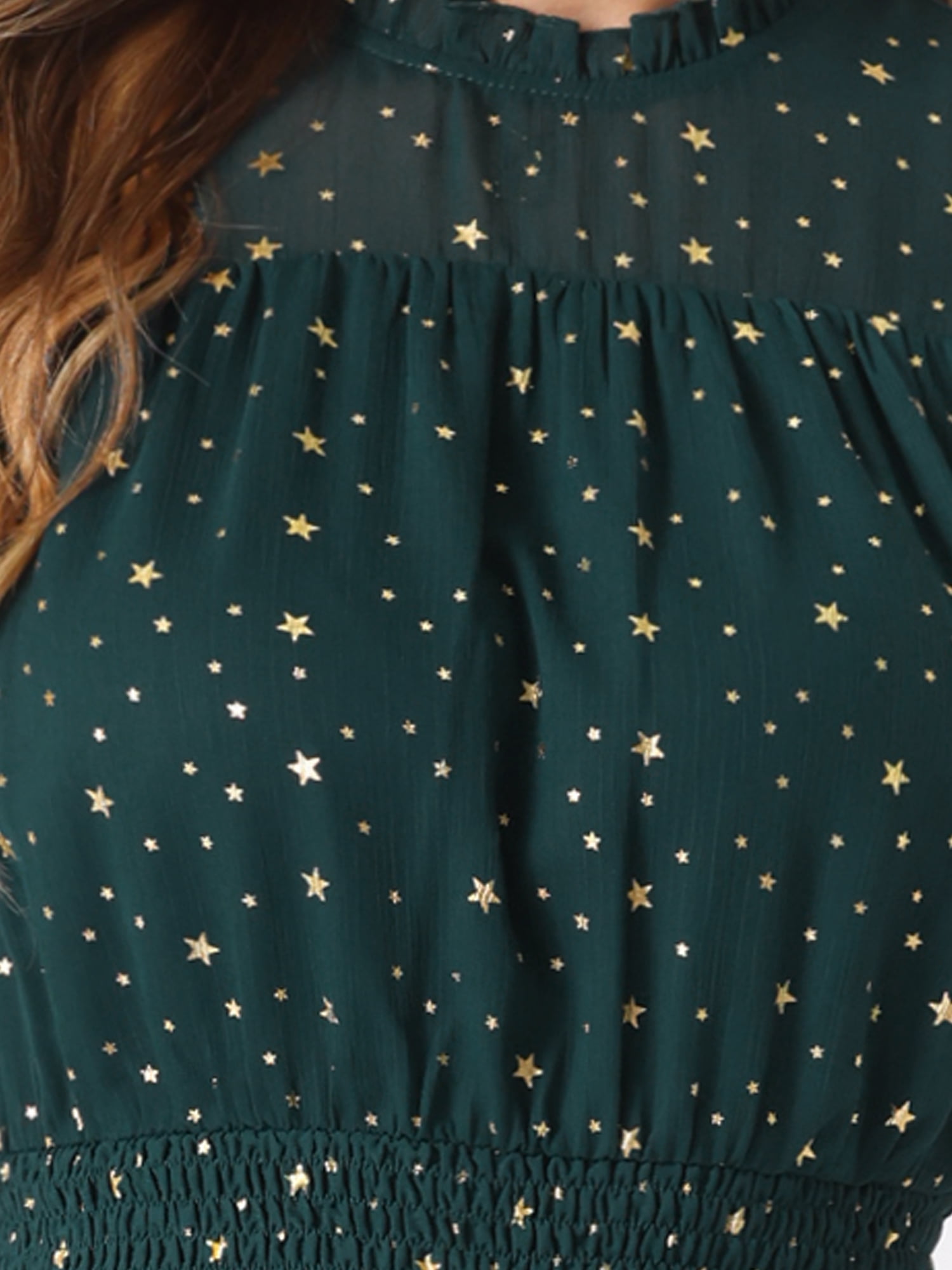 DARING DIVA Women's Gilding Metallic Stars Chiffon Dresses XS Dark Green
