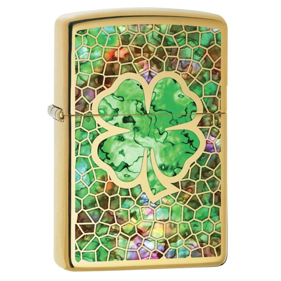 Zippo Lighter: Fusion Four Leaf Clover - High Polish Brass