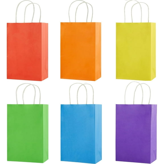 24 Rainbow Favor Bags with Handles, 8 Inch Multicolor Paper Party Favor Bags for Birthdays, Events, Classrooms and Celebrations