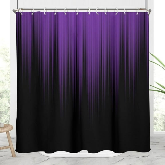 Purple and Black Shower Curtain Ombre Abstract Striped Geometric Dark Plum Adult Women Decorative Cool Gothic Gradient Artistic Home Bathroom Decor Bathtub Set with 12 Hooks, 72x72, Modern